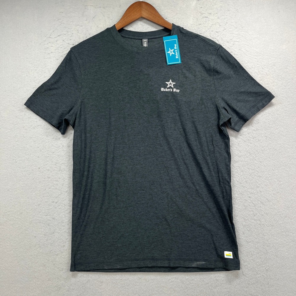 Vuori Strato Tech Tee Shirt Mens S Gray Bakers Bay Logo Performance Athleisure